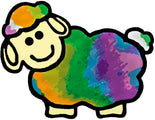 Tie dye coloured cute cartoon sheep, logo for Craving Color One-of-a-Kind Gifts